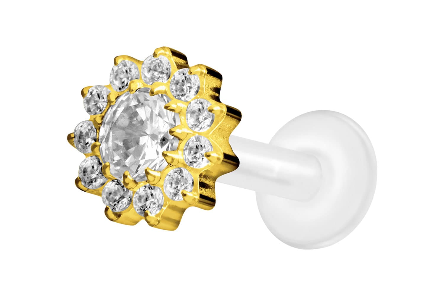 PTFE Labret Piercing mit Innengewinde + Titan-Aufsatz KRISTALLBLUME
